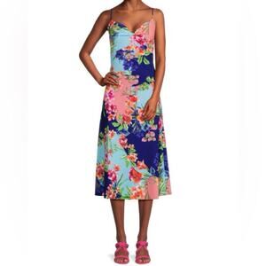 GUESS Floral Midi Dress Blue Coral Women’s Sz 16 NWT